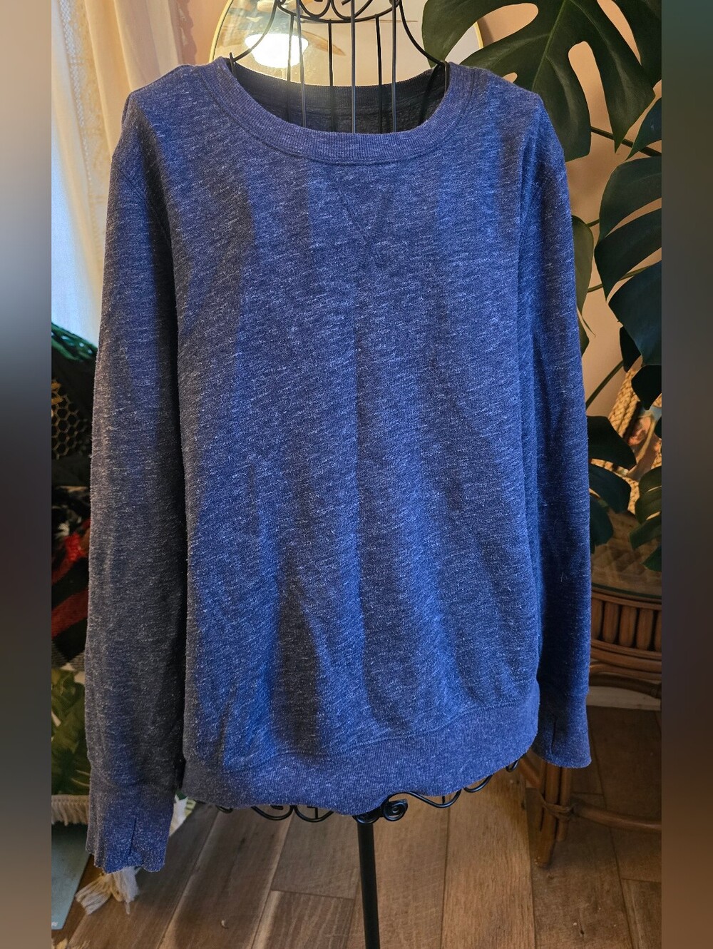 🐝🍯Tek Gear Heather Blue Fleece Crewneck Sweatshirt V-Stitch Pullover XXL Men
